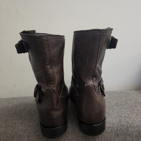 PRADA DOUBLE BUCKLE MOTORCYCLE MOTO BOOTS Brown LEATHER BIKER BOOTS Sz 39.5/9 - Picture 5 of 8